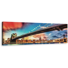 Load image into Gallery viewer, New York Canvas Wall Art, Brooklyn Bridge Blue Red Sky 1 Piece Canvas Artwork, Manhattan Bridge Canvas Print
