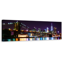 Load image into Gallery viewer, New York Canvas Wall Art, Brooklyn Bridge at Purple Sky 1 Piece Canvas Print, Colorful Manhattan Cityscape Canvas Artwork
