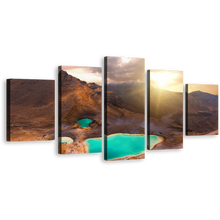 Load image into Gallery viewer, New Zealand Canvas Wall Art, Emerald Lakes 5 Piece Canvas, Tongariro National Park Canvas Print, Tongariro Alpine Crossing Canvas Set, Yellow Mountain Sunrise Multi Canvas
