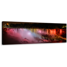 Load image into Gallery viewer, Niagara Falls Wall Art, Red Orange Waterfall at Night Canvas Print, Canada Niagara Falls Lights Panoramic Canvas Art
