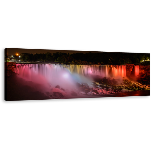 Niagara Falls Wall Art, Red Orange Waterfall at Night Canvas Print, Canada Niagara Falls Lights Panoramic Canvas Art