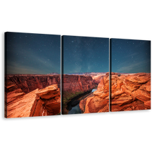 Load image into Gallery viewer, Night Desert Canvas Print, Blue Starry Desert Sky 3 Piece Wall Art, Orange Grand Canyon at Night Vista Multi Canvas
