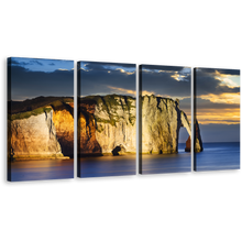 Load image into Gallery viewer, Normandy France Canvas Wall Art, Yellow Ocean Mountains 4 Piece Canvas Print, Falaise d&#39;Amont Cliff Beach Canvas Set, Blue Etretat Ocean Multiple Canvas
