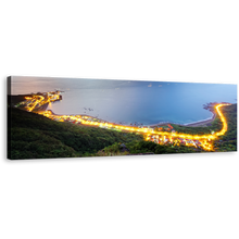 Load image into Gallery viewer, Northern Taiwan Canvas Wall Art, Beautiful Blue City Beach Panoramic Canvas, Gold Morning Seashore Highway Mountains 1 Piece Canvas Print
