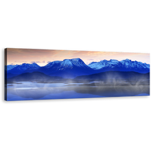 Load image into Gallery viewer, Norwegian Ocean Wall Art, Foggy White Mountains Sunrise Panoramic Canvas Print, Blue Ocean Mountain Reflection Canvas Print
