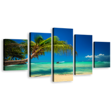 Load image into Gallery viewer, Ocean Beach Canvas Print, Dominican Republic Blue Ocean Sky 5 Piece Canvas Wall Art, Punta Cana Sea Green Ocean Multi Canvas Artwork
