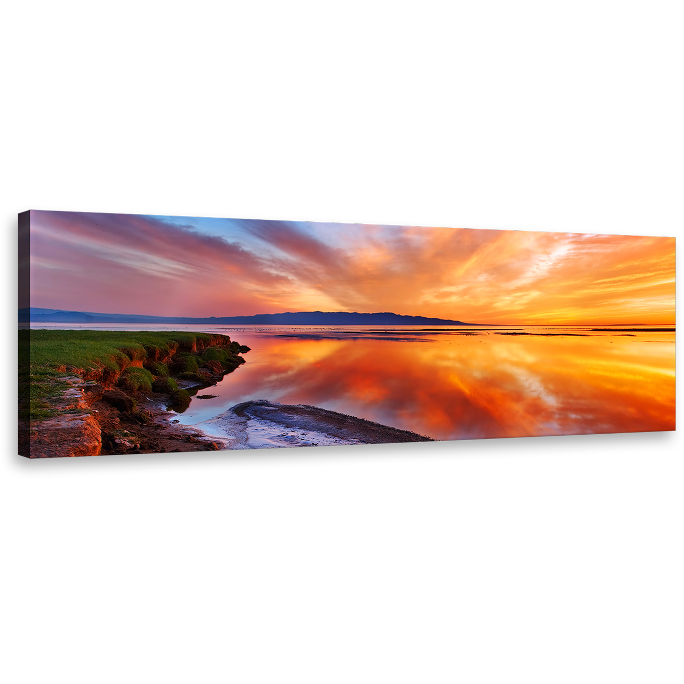 Ocean Beach Canvas Print, Orange Ocean Sky At Dawn 1 Piece Wall Art, Yellow Sky Beach Reflection Canvas Art