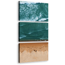 Load image into Gallery viewer, Ocean Beach Canvas Wall Art, Brown Beach Aerial View 3 Piece Multi Canvas, Sea Green Turquoise Waves Canvas Print
