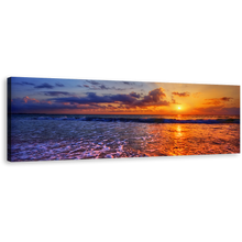 Load image into Gallery viewer, Ocean Beach Canvas Wall Art, Cloudy Sunset Sea Canvas Artwork, Blue Orange Ocean Panoramic Canvas Print
