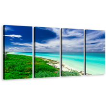 Load image into Gallery viewer, Ocean Beach Canvas Wall Art, Cuba Blue Cloudy Ocean 4 Piece Multiple Canvas, Green Santa Maria Island Canvas Print
