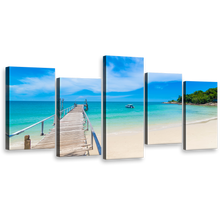 Load image into Gallery viewer, Ocean Beach Wall Art, Thailand Ocean Blue Sky 5 Piece Multiple Canvas, Beach Pier Green Mountain Canvas Print
