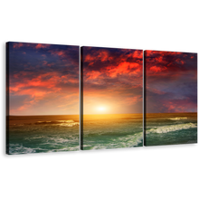 Load image into Gallery viewer, Ocean Beaches Wall Art, Amazing Blue Beach Scene 3 Piece Canvas Print, Indian Ocean Seascape Orange Sunset Multiple Canvas
