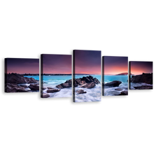 Load image into Gallery viewer, Ocean Boulders Wall Art, Australian Brown Beach Ocean Rocks Multiple Canvas, Beautiful Blue Sea 5 Piece Canvas Print
