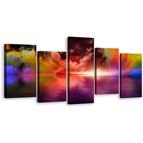 Ocean Clouds Canvas Wall Art, Colorful Ocean Sky 5 Piece Canvas Print, Ocean Modern Abstract Multiple Canvas