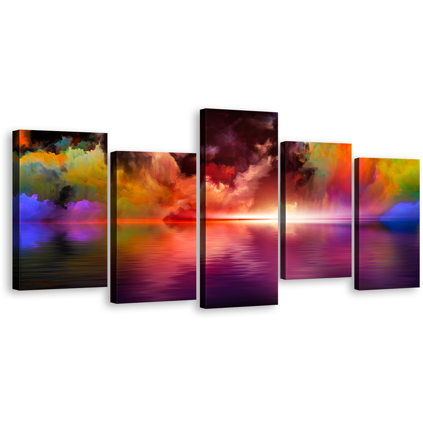 Ocean Clouds Canvas Wall Art, Colorful Ocean Sky 5 Piece Canvas Print, Ocean Modern Abstract Multiple Canvas