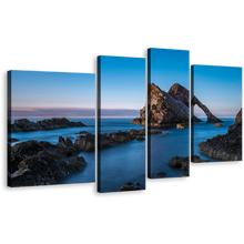 Load image into Gallery viewer, Ocean Coast Canvas Wall Art, Brown Ocean Rocks 4 Piece Canvas Set, Blue Sky Bow Fiddle Canvas Print
