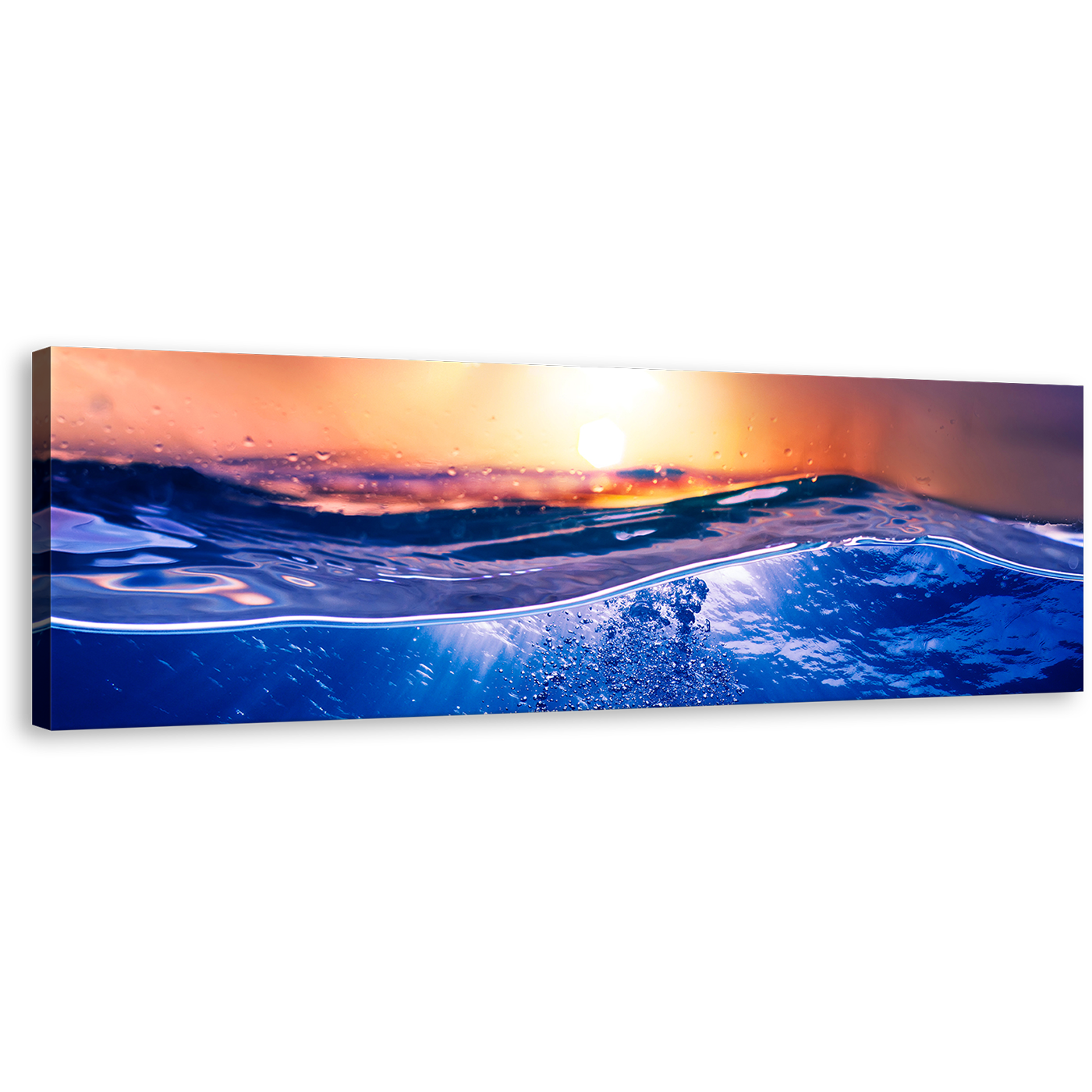 Ocean Deep Canvas Wall Art, Deep Blue Water Panoramic Canvas Print, Beautiful Tropical Orange Sunset 1 Piece Canvas