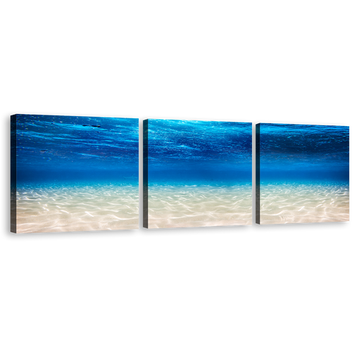 Ocean Deep Canvas Wall Art, Underwater Blue Ocean 3 Piece Multiple Canvas, White Ocean Canvas Print