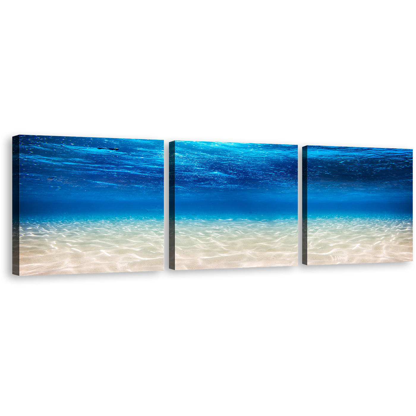 Ocean Deep Canvas Wall Art, Underwater Blue Ocean 3 Piece Multiple Canvas, White Ocean Canvas Print