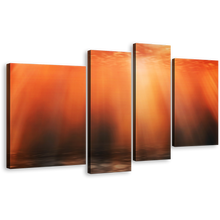 Load image into Gallery viewer, Ocean Deep Canvas Wall Art, Underwater Red Orange Sunbeam 4 Piece Canvas Print
