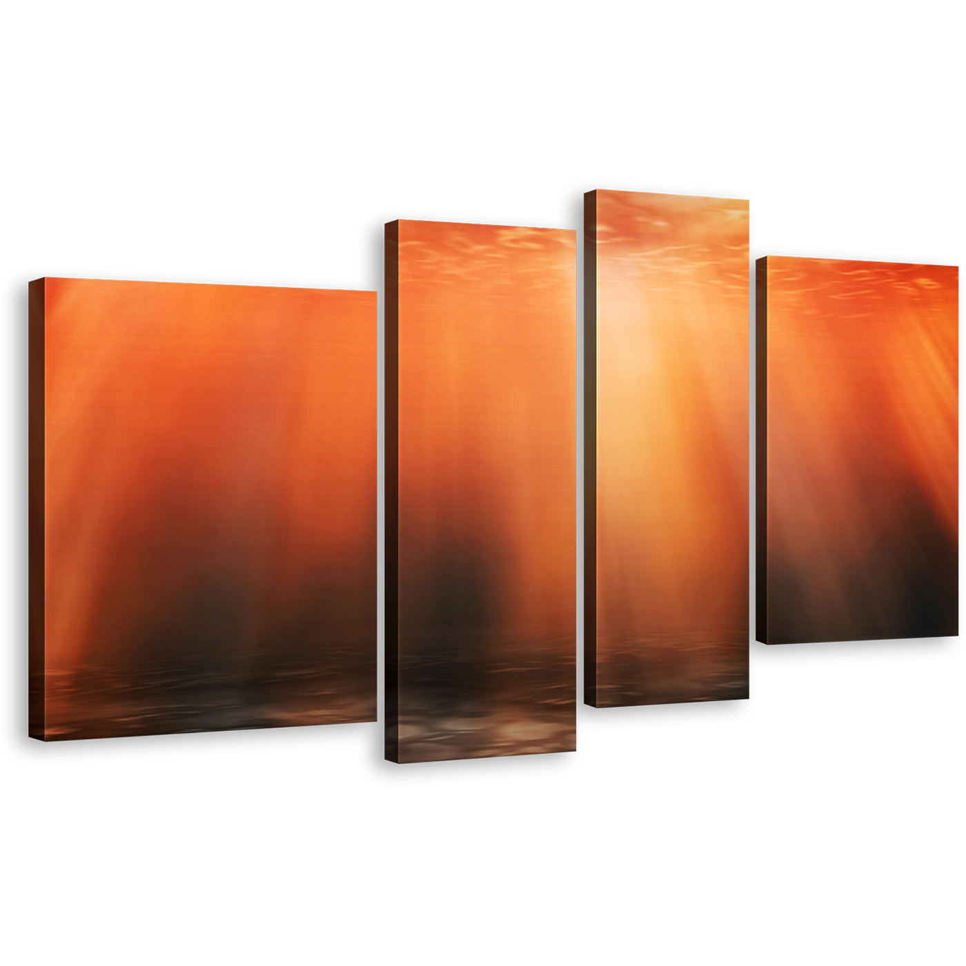 Ocean Deep Canvas Wall Art, Underwater Red Orange Sunbeam 4 Piece Canvas Print