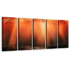 Load image into Gallery viewer, Ocean Deep Canvas Wall Art, Underwater Red Orange Sunbeam 5 Piece Canvas Print
