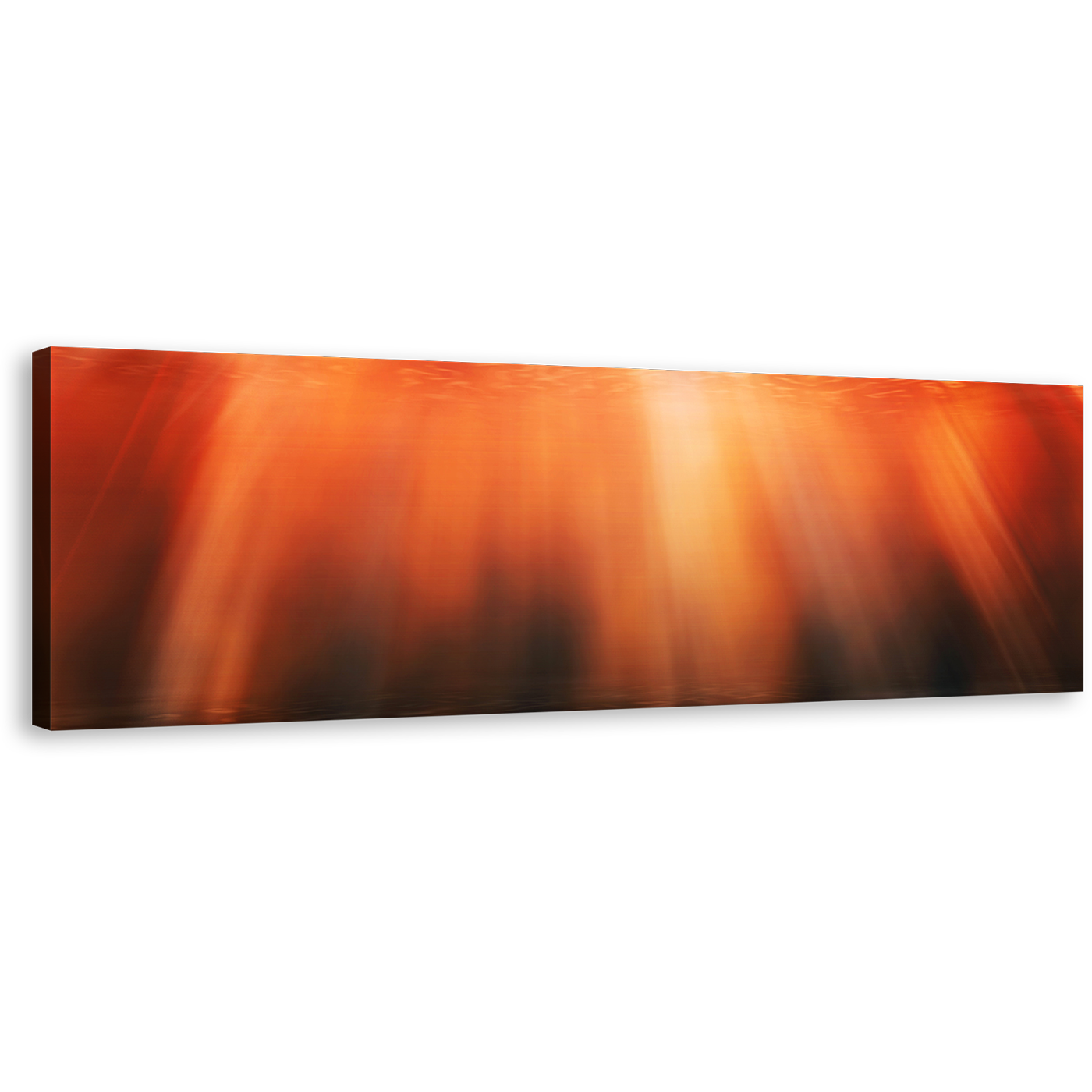 Ocean Deep Canvas Wall Art, Underwater Red Orange Sunbeam Panoramic Canvas Print