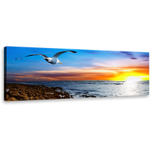 Load image into Gallery viewer, Ocean Grace Canvas Print, Graceful Flight of Blue Sky Bird Canvas Art, Captivating Orange Yellow Sunset 1 Piece Wall Art
