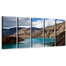 Load image into Gallery viewer, Ocean Mountain Canvas Print, Sacred Blue Tibet Lat Canvas Set, Yamdrok Lake Canvas Wall Art, Yamdrok Yumtso Brown 5 Piece Canvas
