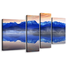 Load image into Gallery viewer, Ocean Mountain Canvas Print, White Norwegian Ocean Sunrise Canvas Set, Blue Foggy Mountain Reflection 4 Piece Wall Art
