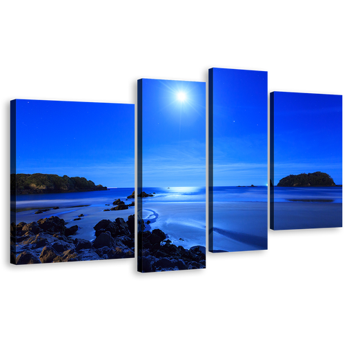 Ocean Mountain Canvas Wall Art, Brown Ocean Rocks 4 Piece Multiple Canvas, Blue Sky Ocean Canvas Print