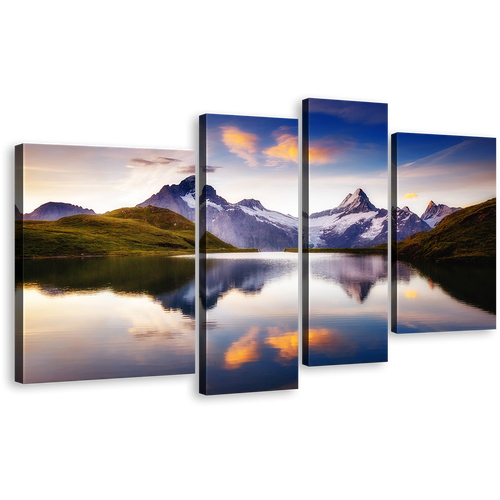 Ocean Mountain Wall Art, Purple Schreckhorn Scene 4 Piece Canvas Print, White Bachalpsee Lake Multi Canvas