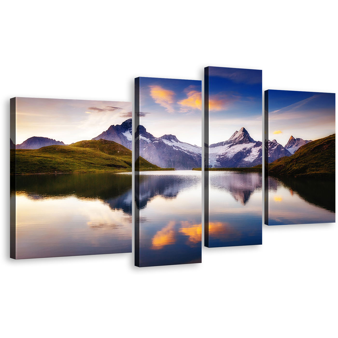 Ocean Mountain Wall Art, Purple Schreckhorn Scene 4 Piece Canvas Print, White Bachalpsee Lake Multi Canvas