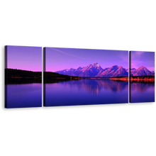 Load image into Gallery viewer, Ocean Mountains Canvas Print, Purple Jackson Lake Mountains 3 Piece Canvas Wall Art, Teton National Park Triptych Canvas Set, Northwestern Wyoming Blue Sky Sea Multi Canvas
