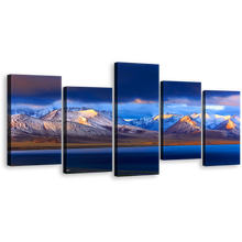 Load image into Gallery viewer, Ocean Mountains Canvas Print, Yellow Tibet Sunrise Snowy Mountains 5 Piece Canvas Wall Art, China Blue Nam Lake Multi Canvas
