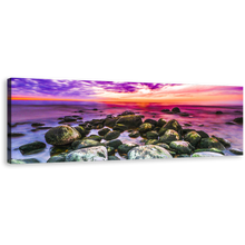 Load image into Gallery viewer, Ocean Rocks Canvas Print, Colorful Ocean Panoramic Canvas Wall Art, Cloudy Sky Ocean Canvas Artwork
