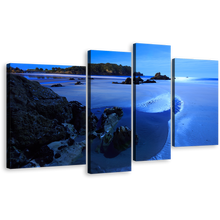 Load image into Gallery viewer, Ocean Rocks Canvas Wall Art, Blue Sky Ocean Beach 4 Piece Canvas, Green Ocean Mountain Canvas Print
