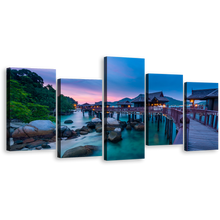 Load image into Gallery viewer, Ocean Scenery Canvas Wall Art, Colorful Pangkor Island 5 Piece Canvas, Beautiful Malaysia Ocean Canvas Set
