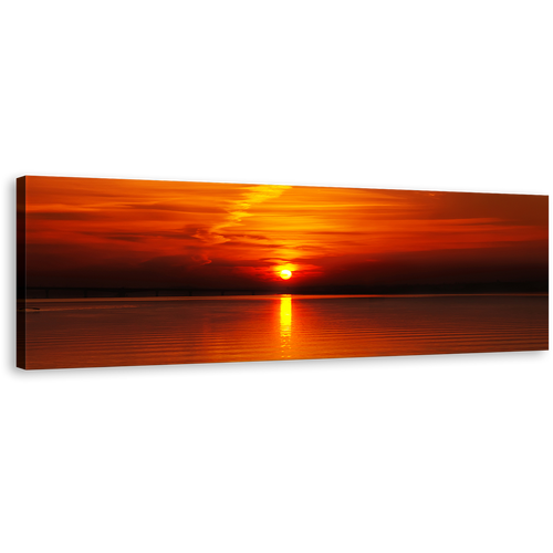 Ocean Sky Canvas Print, Beautiful Red Orange Ocean Sunset Seascape 1 Piece Canvas Wall Art