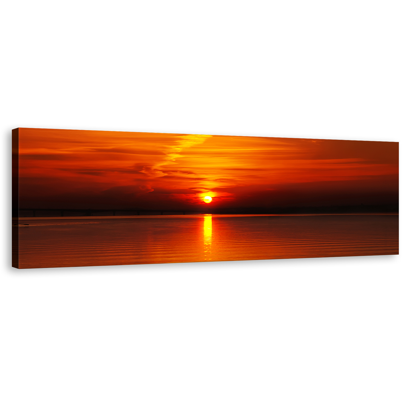 Ocean Sky Canvas Print, Beautiful Red Orange Ocean Sunset Seascape 1 Piece Canvas Wall Art