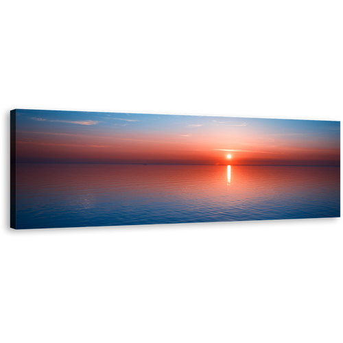 Ocean Sky Canvas Print, Blue Ocean Water 1 Piece Canvas Wall Art, Beautiful Red Sunset Reflection Seascape Canvas Artwork