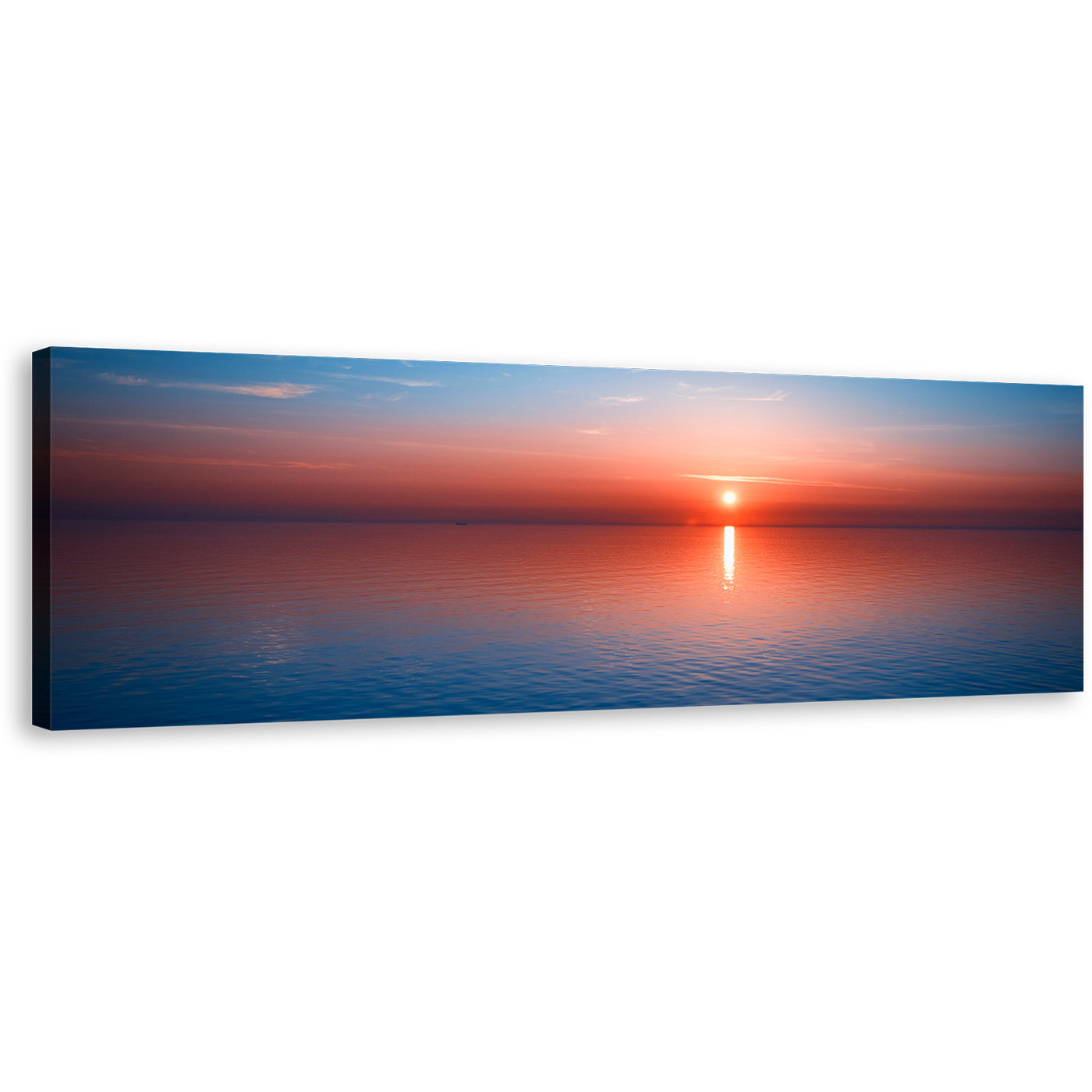 Ocean Sky Canvas Print, Blue Ocean Water 1 Piece Canvas Wall Art, Beautiful Red Sunset Reflection Seascape Canvas Artwork