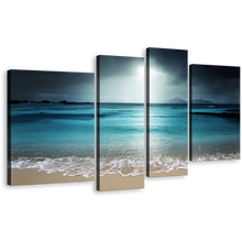 Load image into Gallery viewer, Ocean Sky Canvas Print, Grey Digue Island Clouds Seascape 4 Piece Multiple Canvas, Blue Seychelles Beach Sand Sky Wall Art
