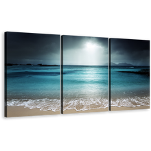 Load image into Gallery viewer, Ocean Sky Canvas Print, Grey La Digue Island Clouds Multi Canvas, Blue Seychelles Beach Sand Sky 3 Piece Canvas Wall Art
