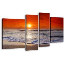 Load image into Gallery viewer, Ocean Sky Canvas Print, Orange Cloudy Seascape 4 Piece Canvas Wall Art, Corsica Beach Multi Canvas Artwork
