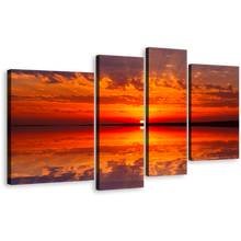 Load image into Gallery viewer, Ocean Sky Canvas Print, Orange Red Sunset Ocean Canvas Wall Art, Dramatic Cloudy Seascape 4 Piece Multi Canvas
