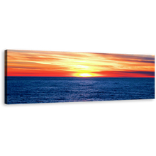 Load image into Gallery viewer, Ocean Sky Canvas Print, Yellow Red Sunset Ocean Panoramic Canvas Wall Art, Dramatic Blue Seascape Waves Canvas Artwork
