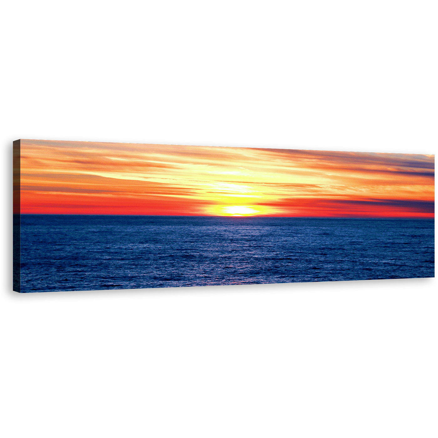 Ocean Sky Canvas Print, Yellow Red Sunset Ocean Panoramic Canvas Wall Art, Dramatic Blue Seascape Waves Canvas Artwork