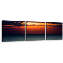 Load image into Gallery viewer, Ocean Sky Canvas Wall Art, Blue Seascape Multi Canvas Artwork, Orange Sunset Clouds Ocean 3 Piece Canvas Print
