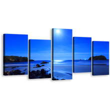 Load image into Gallery viewer, Ocean Sky Canvas Wall Art, Blue Sky Ocean Multi Canvas Artwork, Blue Rocky Ocean Beach 5 Piece Canvas Print
